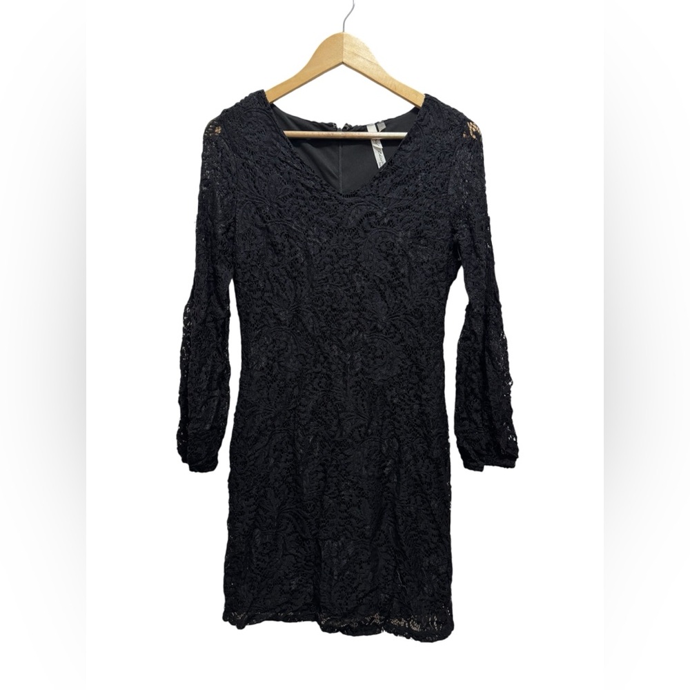 NY Collection Elegant Black Lace Long Sleeve Dress